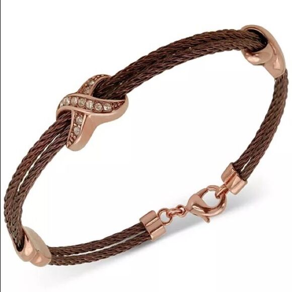 GUESS Two-Tone Pavé X Cable Bracelet Rose Gold Bronze-Tone NWT - Picture 1 of 4